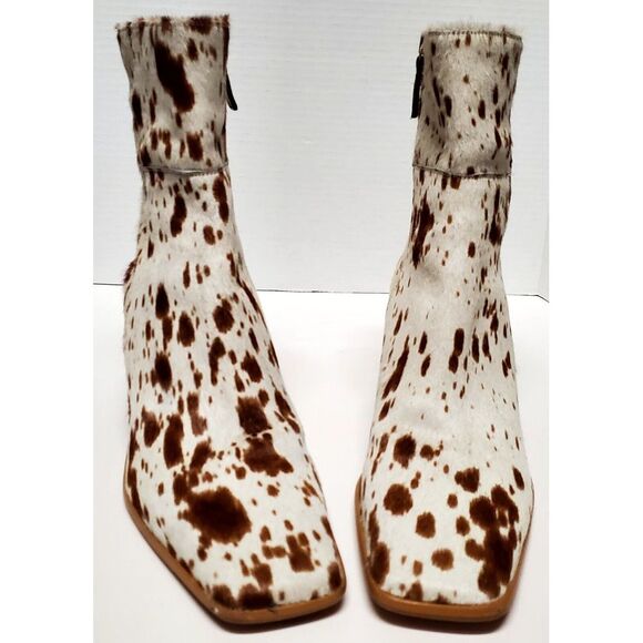 Alohas Boots Cow Calf Hair 11.5US EU42 Animal Print Heel Side Zip Cream/ Brown - Picture 5 of 16